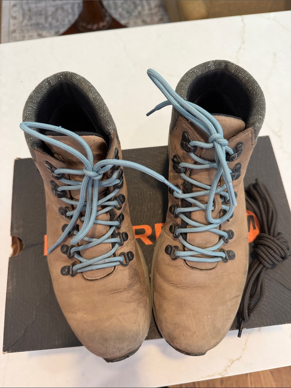 Merrell Black Shoe Box with Orange Logo and Black Laces